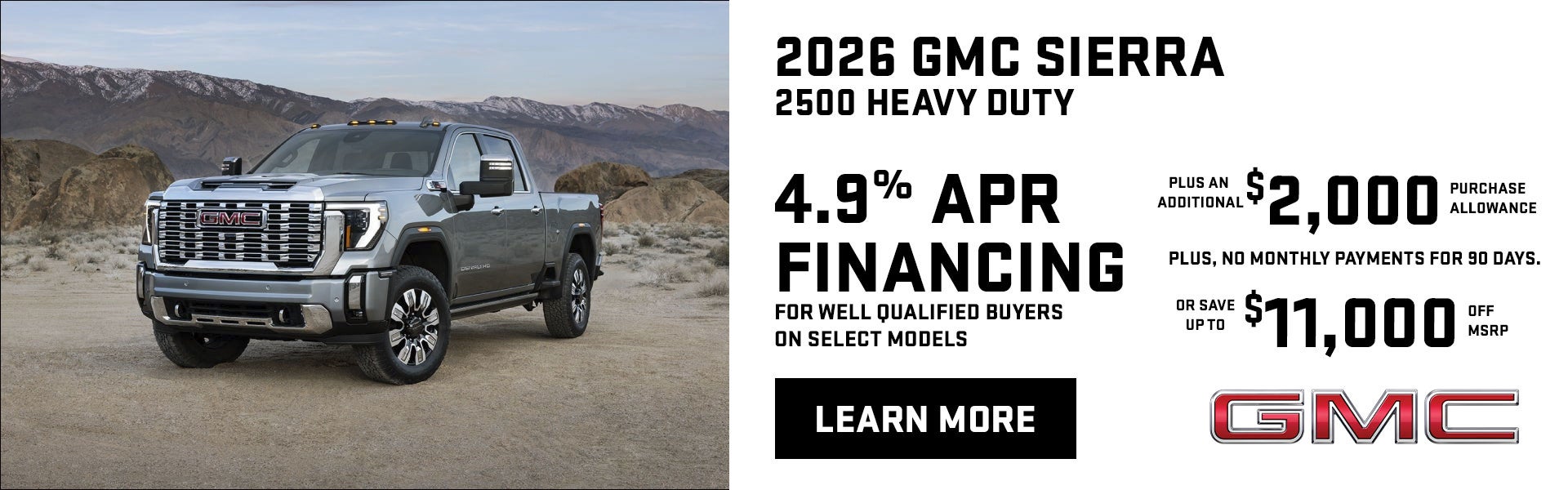 Get 4.9% Financing on a New Sierra 2500 HD Truck